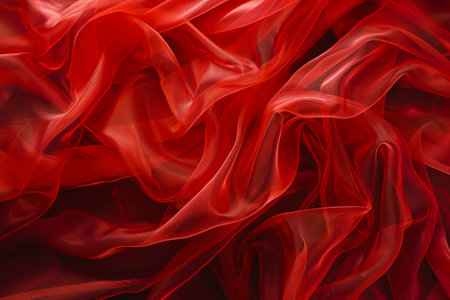 A red fabric with a pattern of waves. The fabric is red and has a flowy, elegant lookの素材