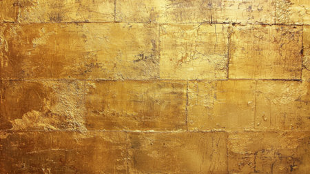 The wall is made of gold paint and has a brick texture. The gold color is shiny and bright, giving the wall a luxurious and elegant appearance. The brick texture adds depth and character to the wallの素材