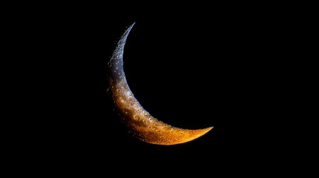 A black and orange moon shaped object. The moon is lit up and has a glowing orange hueの素材