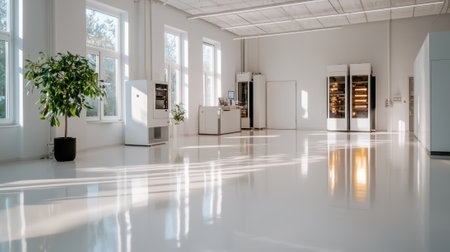 Bright and spacious kitchen features contemporary appliances and large windows allowing natural light to fill the room. The clean lines emphasize the minimalist design.の素材