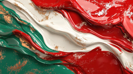 A striking composition of red, white, and green layers creates a textured representation of the Mexican flag. The swirling colors blend beautifully with a glossy finish.の素材
