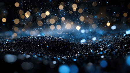 The image is a dark blue background with a lot of small, bright, and colorful dots scattered throughout. The dots are of various sizes and colors, creating a sense of movement and energyの素材