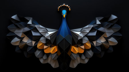 A colorful peacock with a blue and gold tail feather. The peacock is the main focus of the image, and its feathers are the most prominent feature. The peacock is depicted in a blackの素材