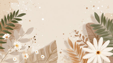 A beautiful display of leaves and flowers creates a tranquil atmosphere with soft colors.の素材