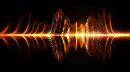 Colorful sound waves dance gracefully creating a stunning visual symphony in a dark backdrop.の素材