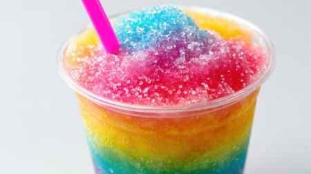 A refreshing frozen drink combines bright flavors with layers of colorful ice perfect for hot days.の素材