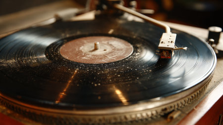 A vintage record player brings music to life creating warm memories in a quaint setting.の素材