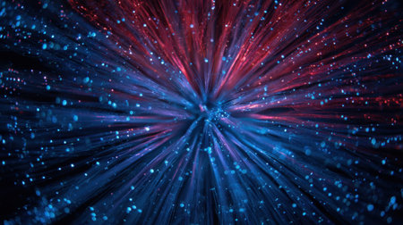 Vibrant streams of blue and red glow creating an enchanting cosmic spectacle filled with energy.の素材