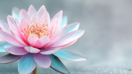 A vibrant water lily stands tall showing its delicate petals and inviting colors in calm waters.の素材