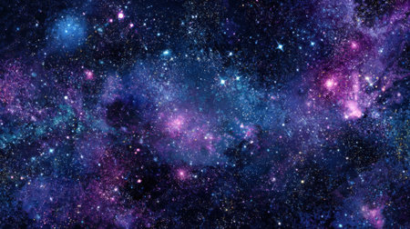 A captivating scene of the universe showing a vast array of stars among vibrant nebulae in shades of purple, blue, and pink. This deep space view reveals the beauty of celestial bodies.の素材