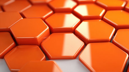 Bright orange hexagonal tiles create a striking pattern reflecting light beautifully to draw attention.の素材