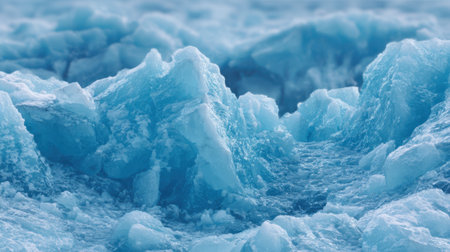 Bright blue ice chunks rise from a body of cold water, glistening in the sunlight. The scene reveals the beauty of glaciers and the changing landscape over time.の素材