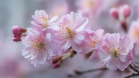 Delicate pink cherry blossoms fill the garden embracing the warmth of spring and captivating visitors.の素材