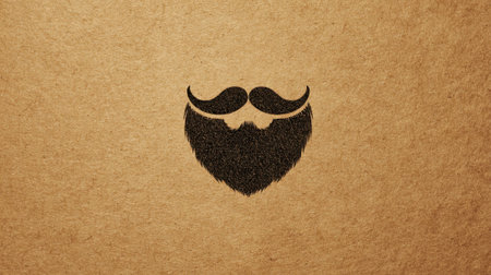 A unique black beard illustration stands out against rustic brown paper blending art and design.の素材
