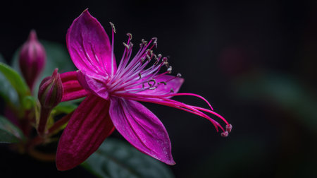 A stunning pink flower showcases its delicate petals drawing attention in the tranquil garden setting.の素材