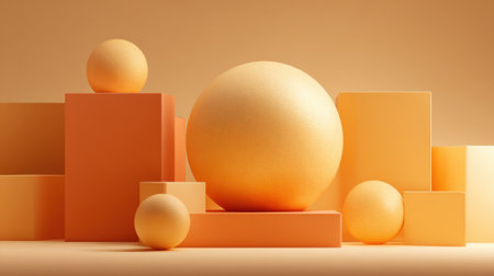 Soft geometric forms in shades of orange are arranged artfully against a warm backdrop showcasing balance.の素材