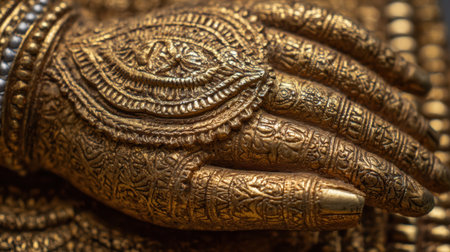 Exquisite golden hand sculpture reveals intricate designs and meticulous craftsmanship captivating viewers.の素材