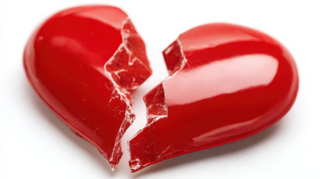 A bright red heart, cracked down the middle, represents heartbreak. This symbol highlights feelings of sadness and loss related to romantic relationships.の素材