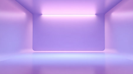 Bright, minimalistic interior features smooth walls and floor with soft purple lighting. Ideal setting for art installations, exhibitions, or creative activities.の素材