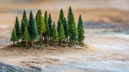 A small group of trees are on a sandy surface. The trees are small and sparse, and the sandy surface gives the impression of a barren landscape. Concept of loneliness and isolationの素材