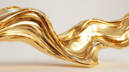A flowing golden sculpture captures the essence of elegance and movement. The smooth curves and reflective surface enhance its artistic appeal in a minimalistic setting.の素材