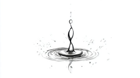 A water droplet descends creating a stunning splash in clear liquid highlighting beauty in motion.の素材