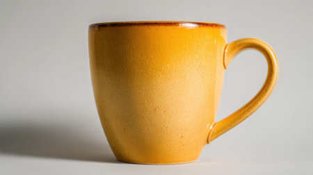 A vibrant yellow mug sits gracefully against a light backdrop ready for a warm beverage.の素材