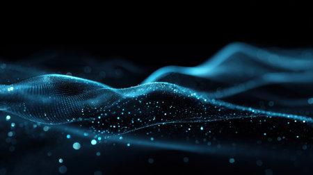 Ethereal blue light flows in gentle waves creating a tranquil and enchanting atmosphere.の素材