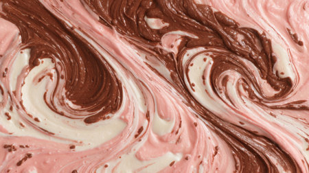Delicate swirls of pink and brown blend together creating a visually appealing dessert masterpiece.の素材