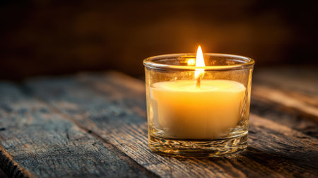 Soft wax melts as the flame dances creating a peaceful ambiance on the weathered wood.の素材