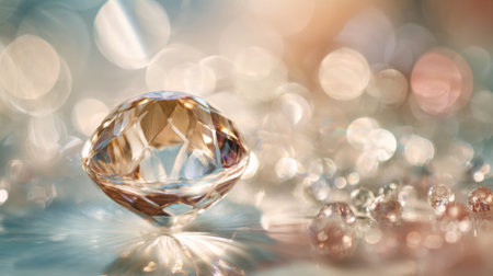 A delicate crystal orb glistens among colorful gems reflecting soft light and creating a magical atmosphere.の素材