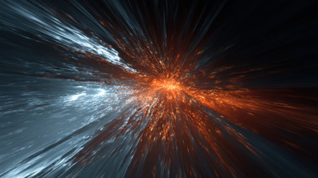 Brilliant colors and light streak through a dark space creating a dynamic energy filled scene.の素材