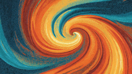 A dynamic swirl of orange and blue hues creates an engaging abstract pattern. The vibrant colors intertwine, forming a lively and energetic design that captivates the viewer's attention.の素材
