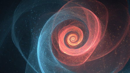 Bright colors blend in a spiral formation resembling a cosmic dance in an infinite universe.の素材