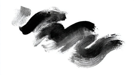 Bold brush strokes in varying shades of black and gray flow across a blank surface creating an abstract design that invites interpretation and reflection.の素材