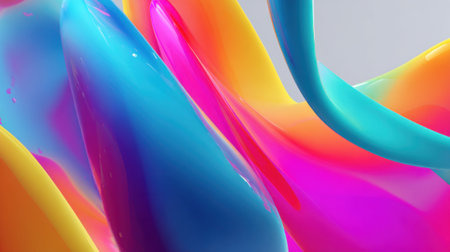 Bright colors blend together in a fluid abstract composition creating a striking visual effect. The vibrant swirls of blue pink and yellow invite viewers to explore the dynamic shapes.の素材