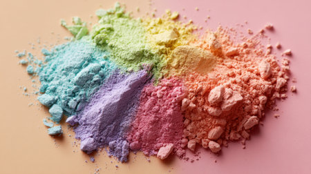 Colorful powders laid scattered on a soft background perfect for arts and crafts and creative expression.の素材