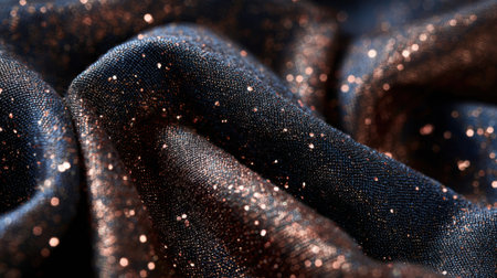 Shimmering fabric features a dark background with glittering specks. The soft texture creates an elegant visual appeal perfect for high-end fashion or decor projects.の素材