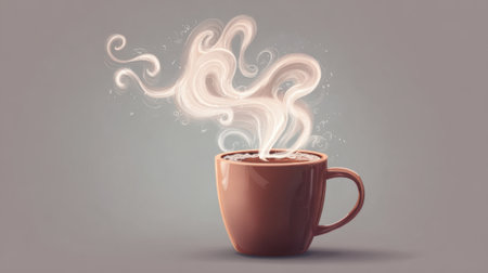 A steaming cup of coffee sits gracefully exhaling gentle wisps of steam in a tranquil atmosphere.の素材