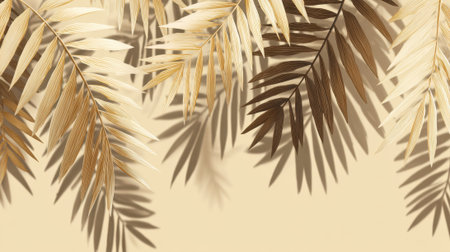 Palm fronts in shades of brown and cream create beautiful patterns with their shadows on a soft backdrop.の素材