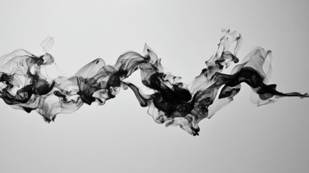 Black smoke elegantly flows and mingles in the air forming unique shapes and patterns.の素材