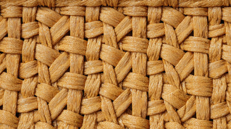 Close up of a beautifully woven basket highlighting the skillful arrangement of natural fibers.の素材