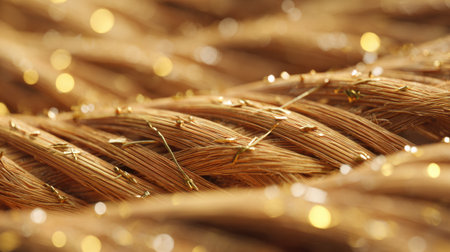 Golden strands intertwine beautifully sparkling under soft light creating a mesmerizing visual effect.の素材
