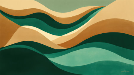 Gentle curves of green and beige create a soothing and balanced visual that inspires calmness.の素材