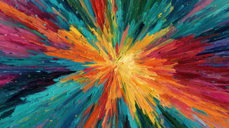 Colorful strokes burst outwards creating a dynamic and energetic composition that captivates the viewer.の素材