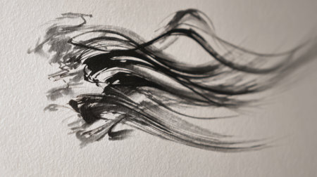 Black ink lines dance across the paper showcasing fluid motion and artistic expression.の素材