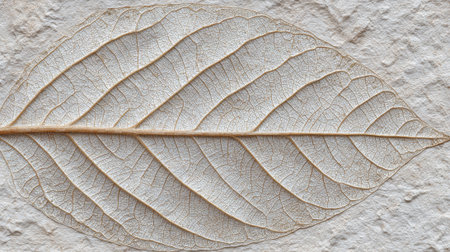 A fine leaf lies flat on a rough background showing its detailed structure and elegance.の素材