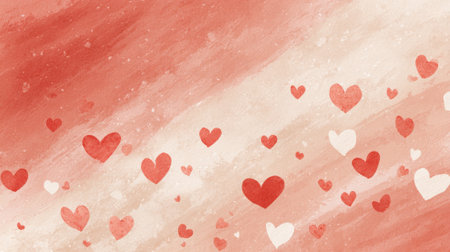 A vibrant blend of red and white hearts fills the background, creating a joyful and romantic setting. This design is perfect for celebrations, cards, or decor.の素材