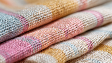 Textile showcases beautiful plaid patterns in soft pastel colors with intricate weaving details.の素材