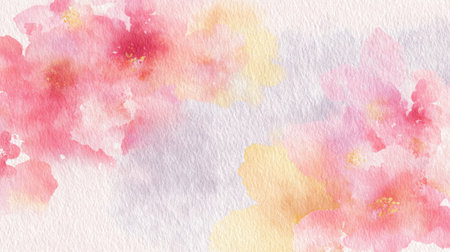 Delicate watercolor blooms blend pinks and yellows creating a soft and enchanting background.の素材